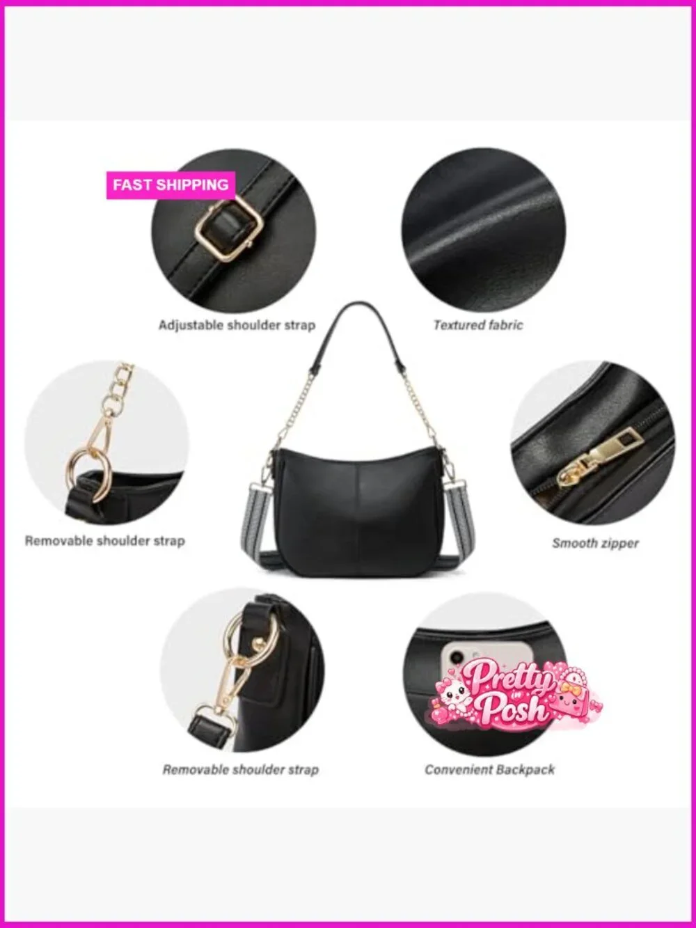 PU Leather Hobo Crossbody Bag with Adjustable Straps